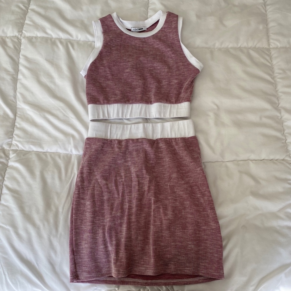 Red Striped Matching Set (SKIRT & CROP TANK)